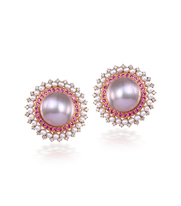 Pearl,Diamond and Pink sapphire earrings